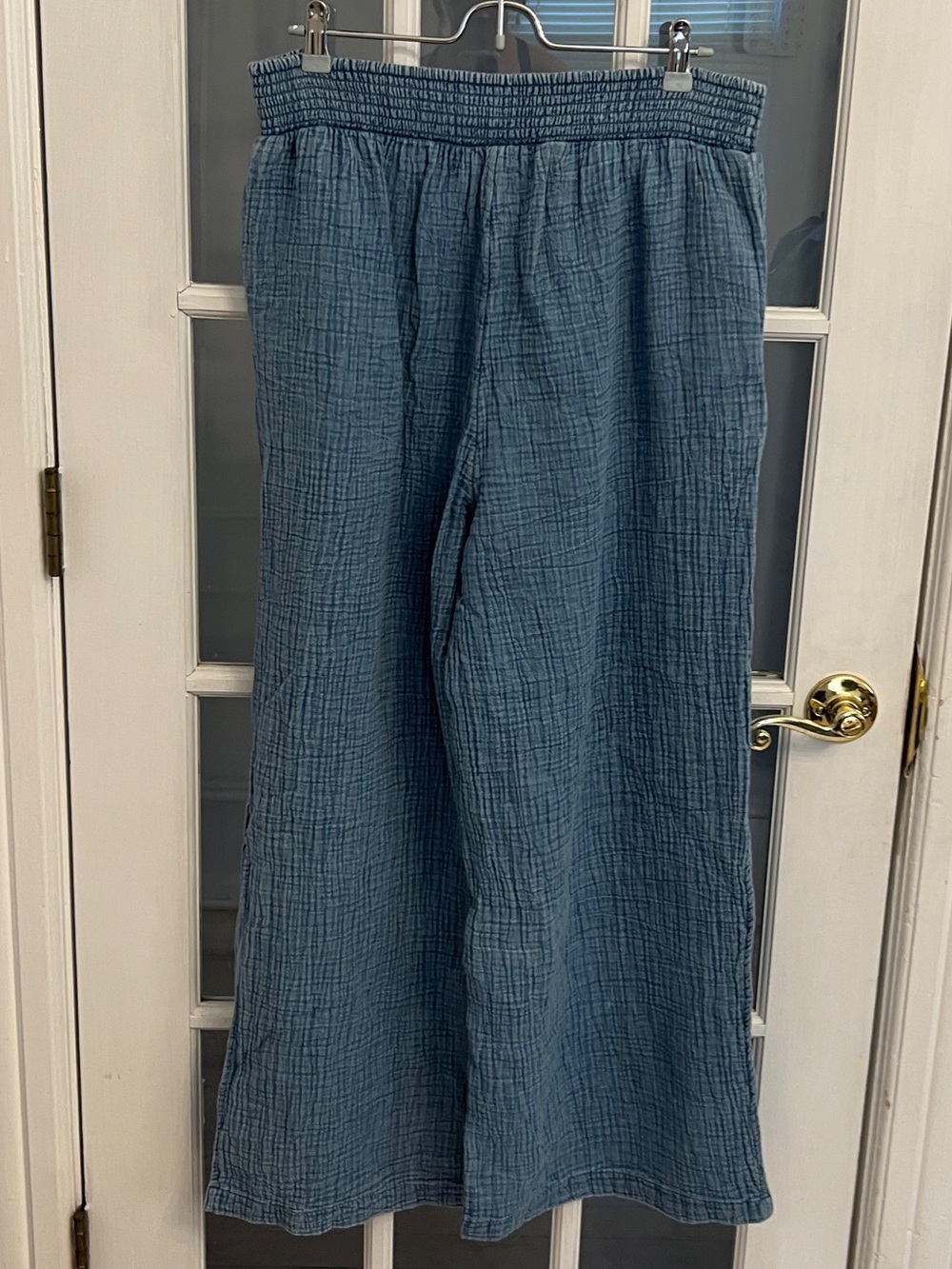 AERIE Women’s Blue Smocked Waist Gauzey Cotton Wide Leg Pants Size XL - Picture 2 of 5